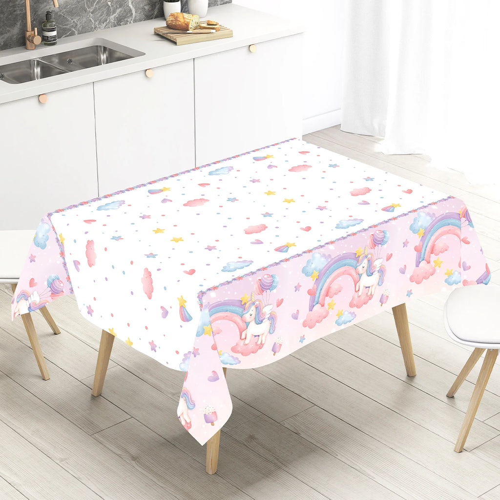 Rainbow Unicorn Tablecloth Birthday Party Decorations Waterproof PE Table Cover Kids Unicorn Theme Party Supplies