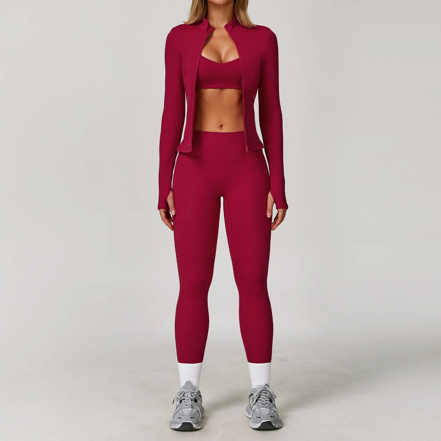 Women 2/3 Piece Yoga Set Gym Outfit Sports Bra Leggings Jacket Workout Fitness Set