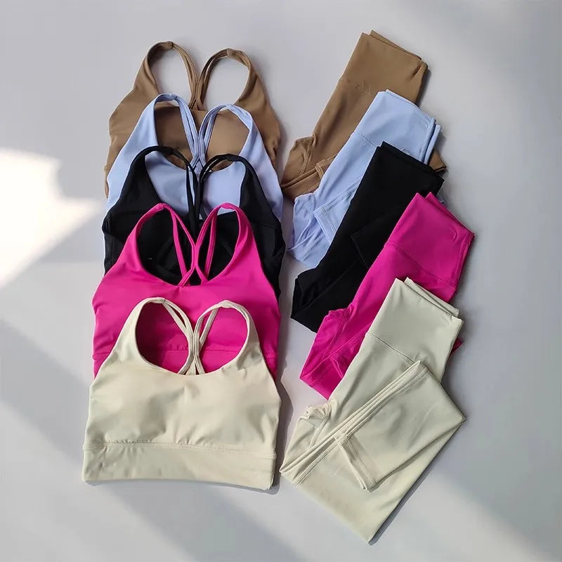 Women Seamless Yoga Set Bra Leggings High Waist Fitness Outfit Matching Gym Set