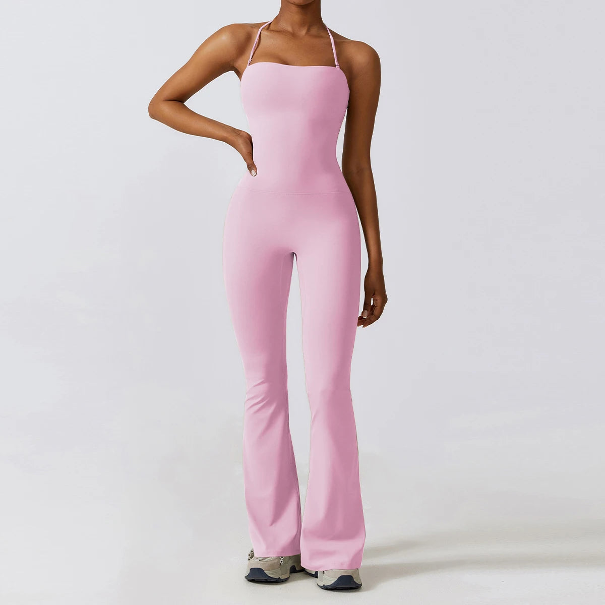 Women Sleeveless Yoga Jumpsuit Backless Flared Gym Sportswear Outfit