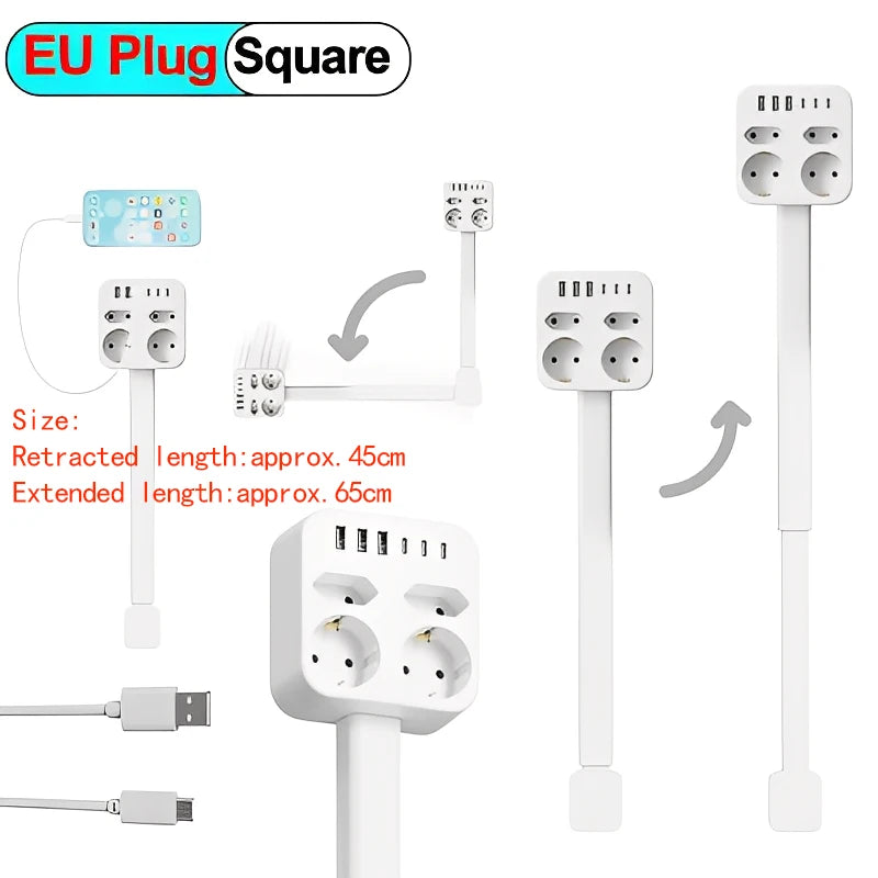 Rotating Power Outlet Extender Adjustable Wall Plug Socket for Nightstand