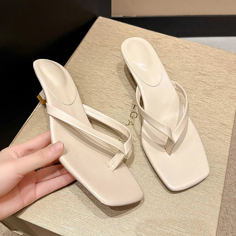 Women Toe Ring Sandals Summer Low Heel Slide Slippers