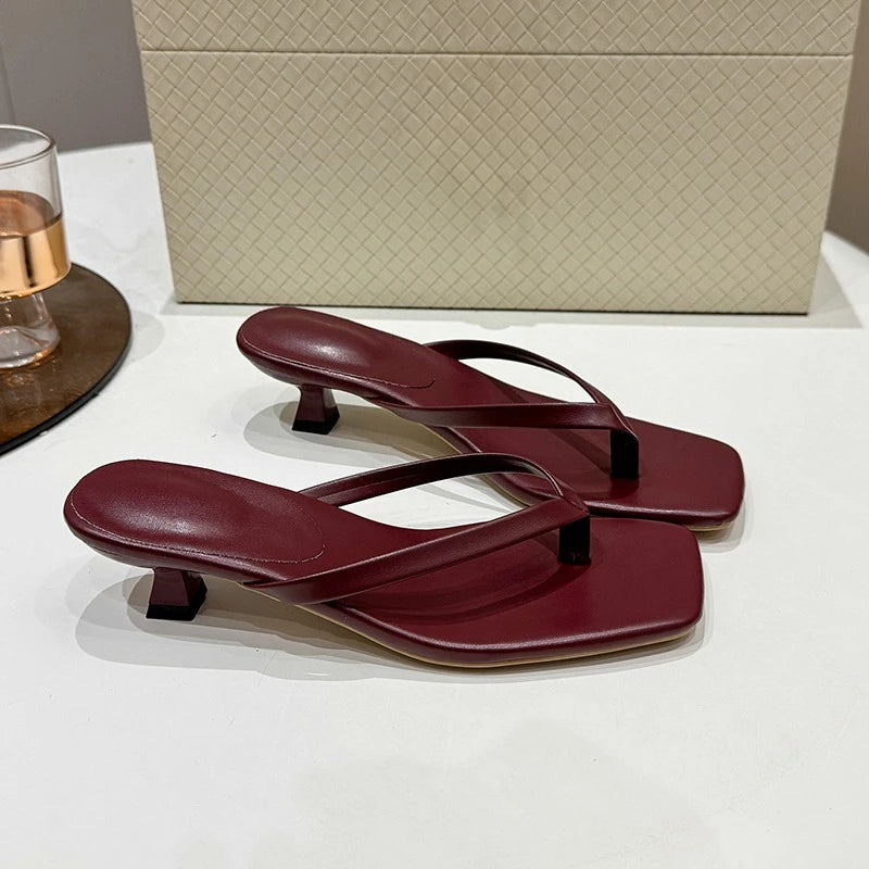 Women Toe Ring Sandals Summer Low Heel Slide Slippers