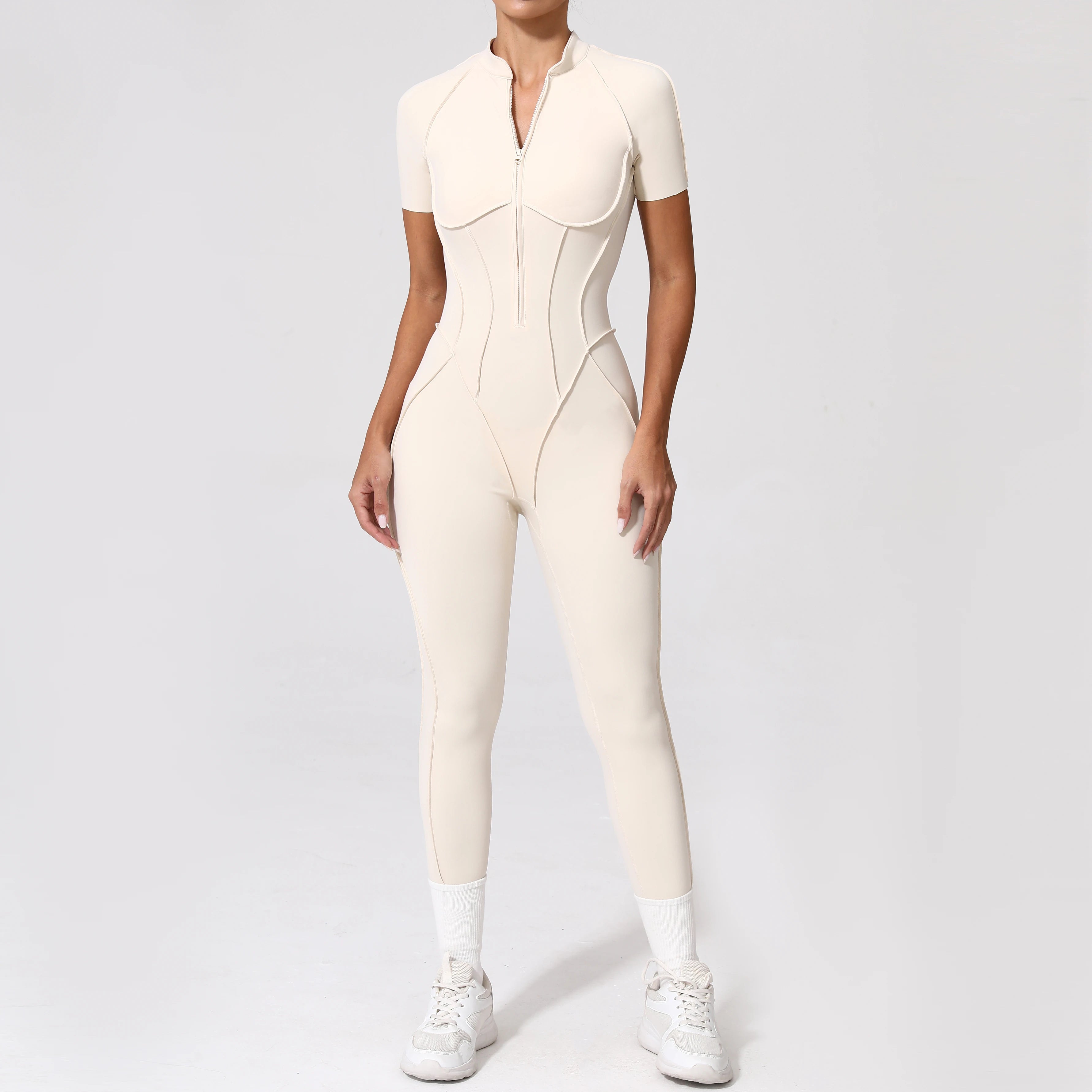 Women Backless Yoga Jumpsuit Zipper Gym Fitness Bodysuit Sportswear