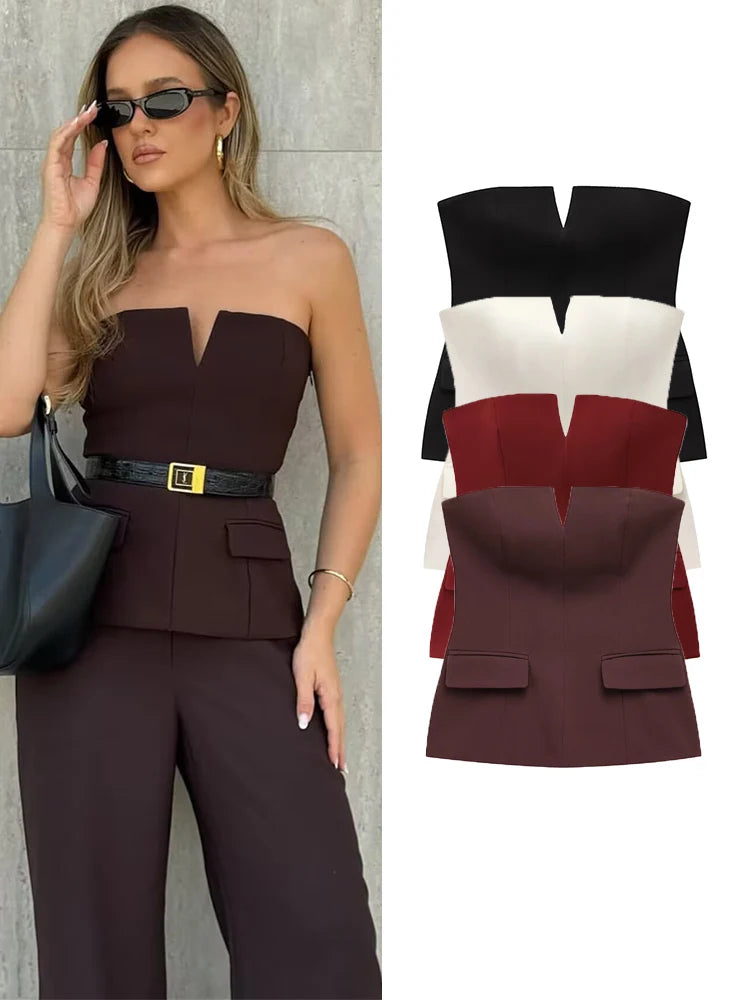 Women Strapless Tube Top Sleeveless Crop Solid Color Summer Basic Top