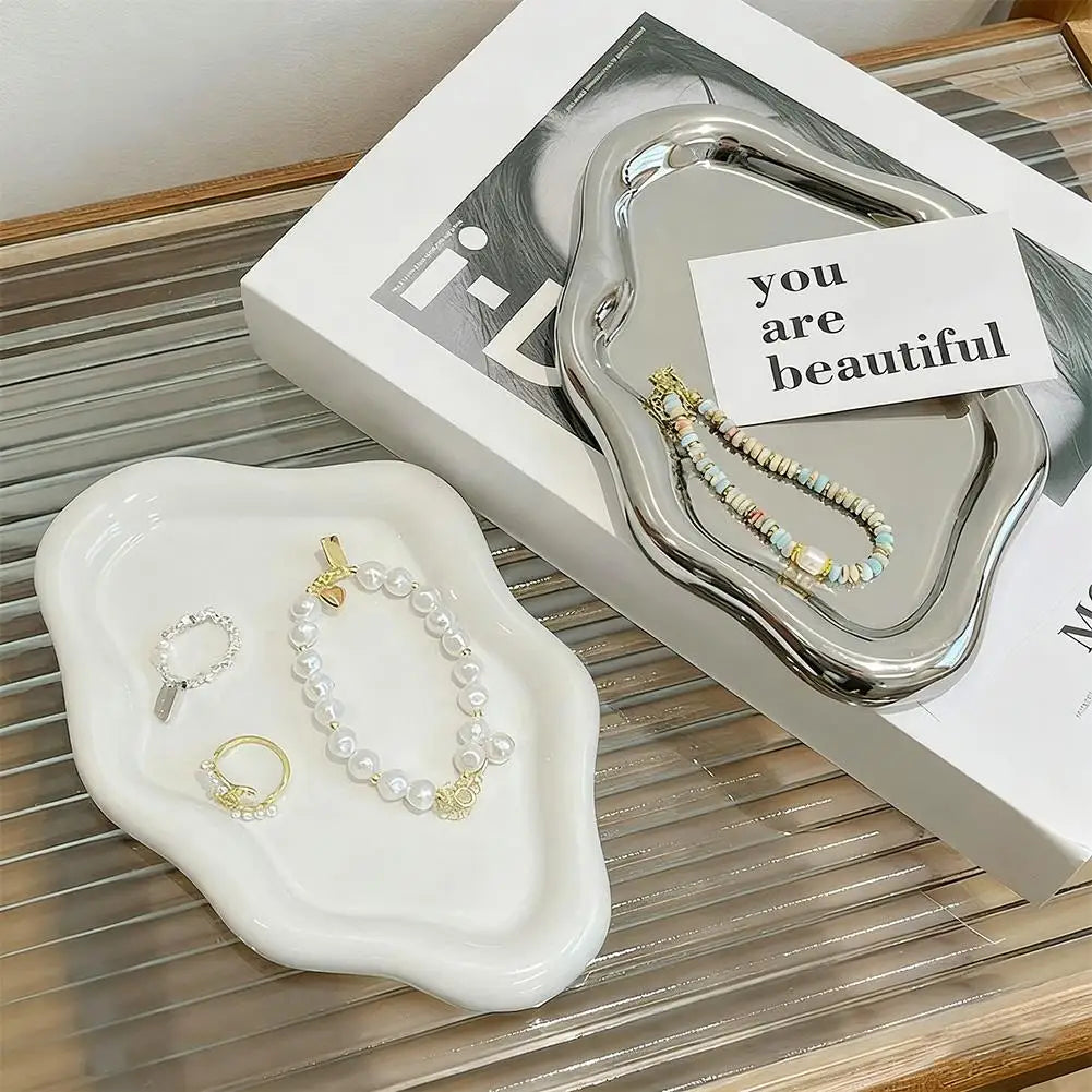 Cloud Shape Jewelry Tray Electroplated Display Plate for Earrings Rings Decor