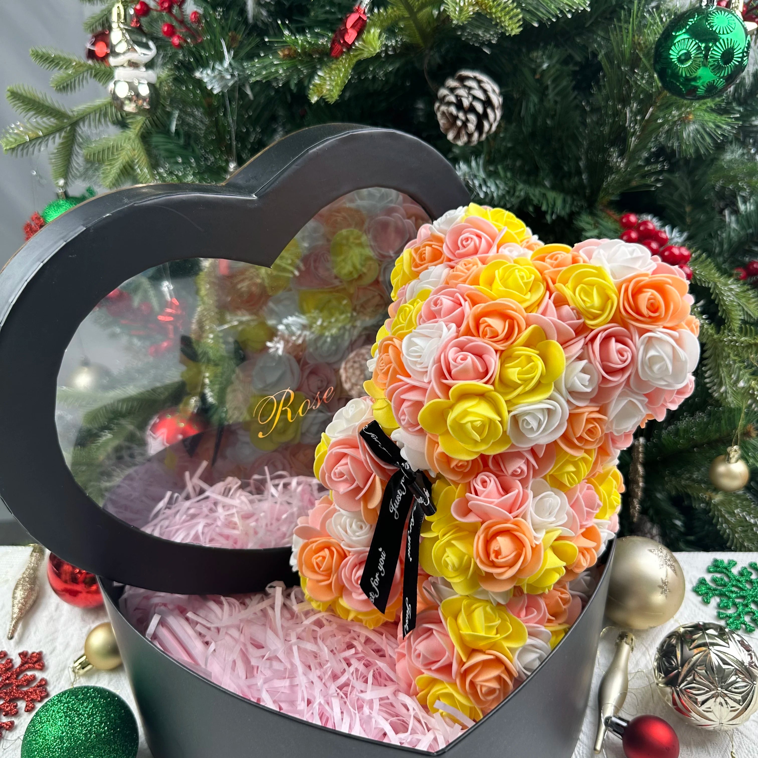Rose Flower Teddy Bear Gift with Box for Women