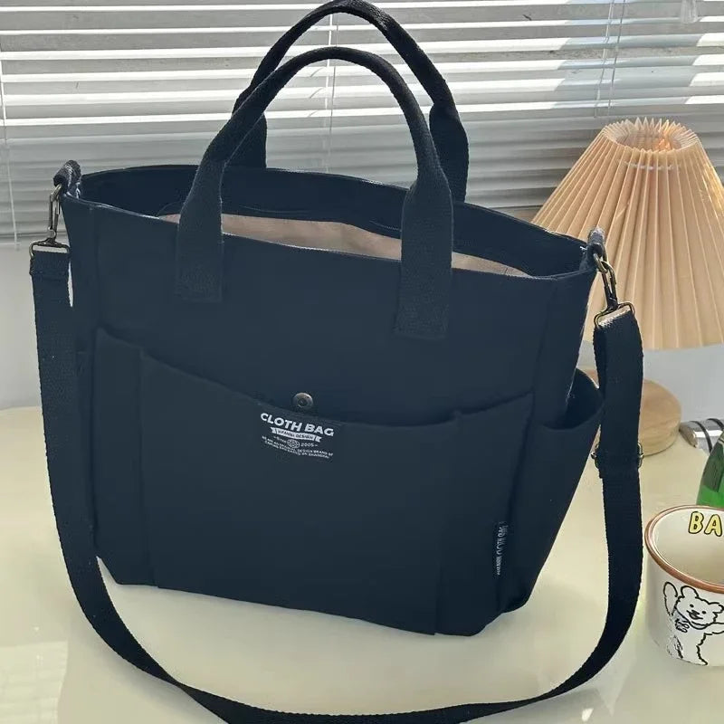 Canvas Shoulder Bag Large Capacity Student Commuter Portable Handbag