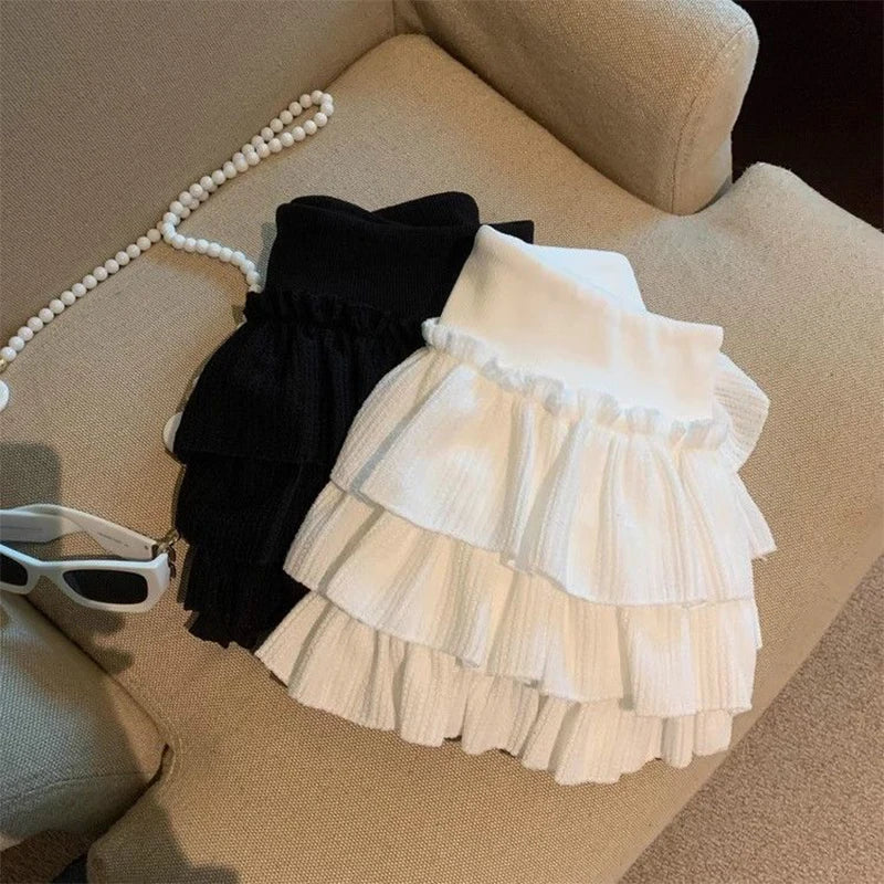 Women Ruffle Mini Skirt Elastic Waist Puffy Cake Style Korean Casual Skirt