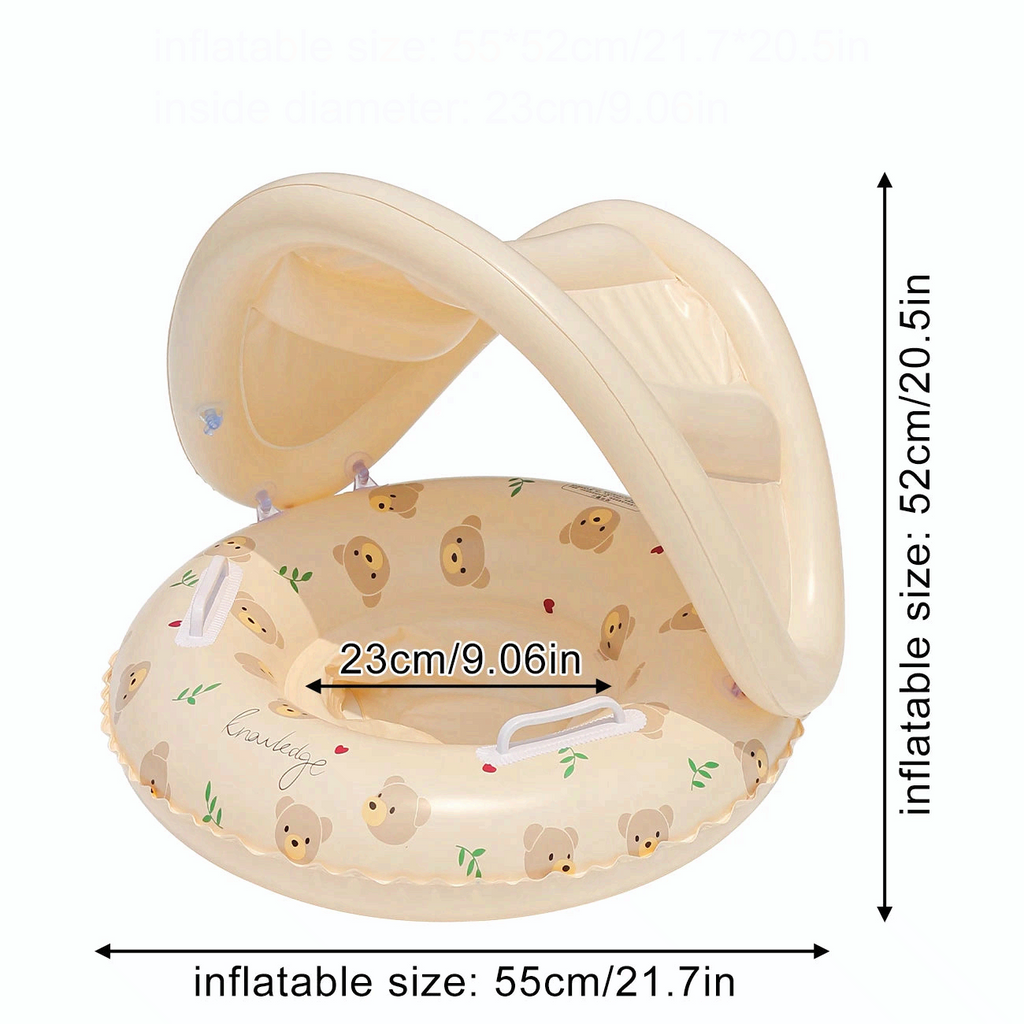 Kids Bear & Rabbit Arm Float Canopy Inflatable Pool Float for Summer Beach & Pool
