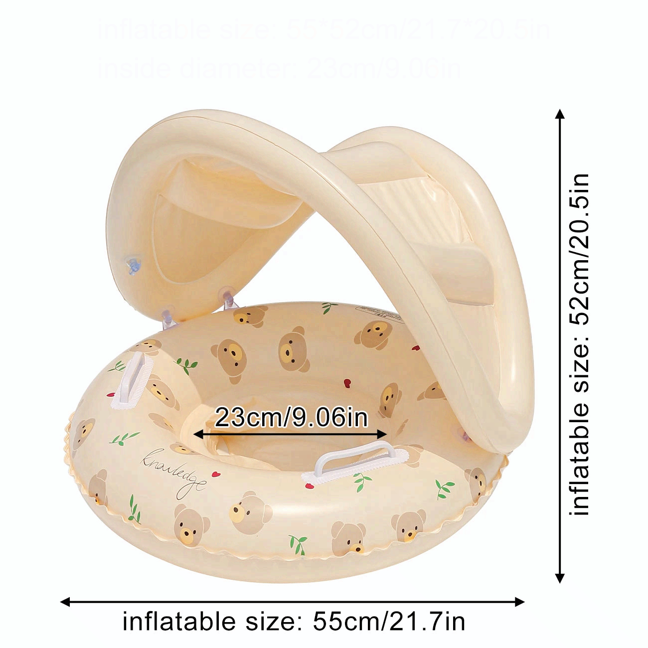 Kids Bear & Rabbit Arm Float Canopy Inflatable Pool Float for Summer Beach & Pool