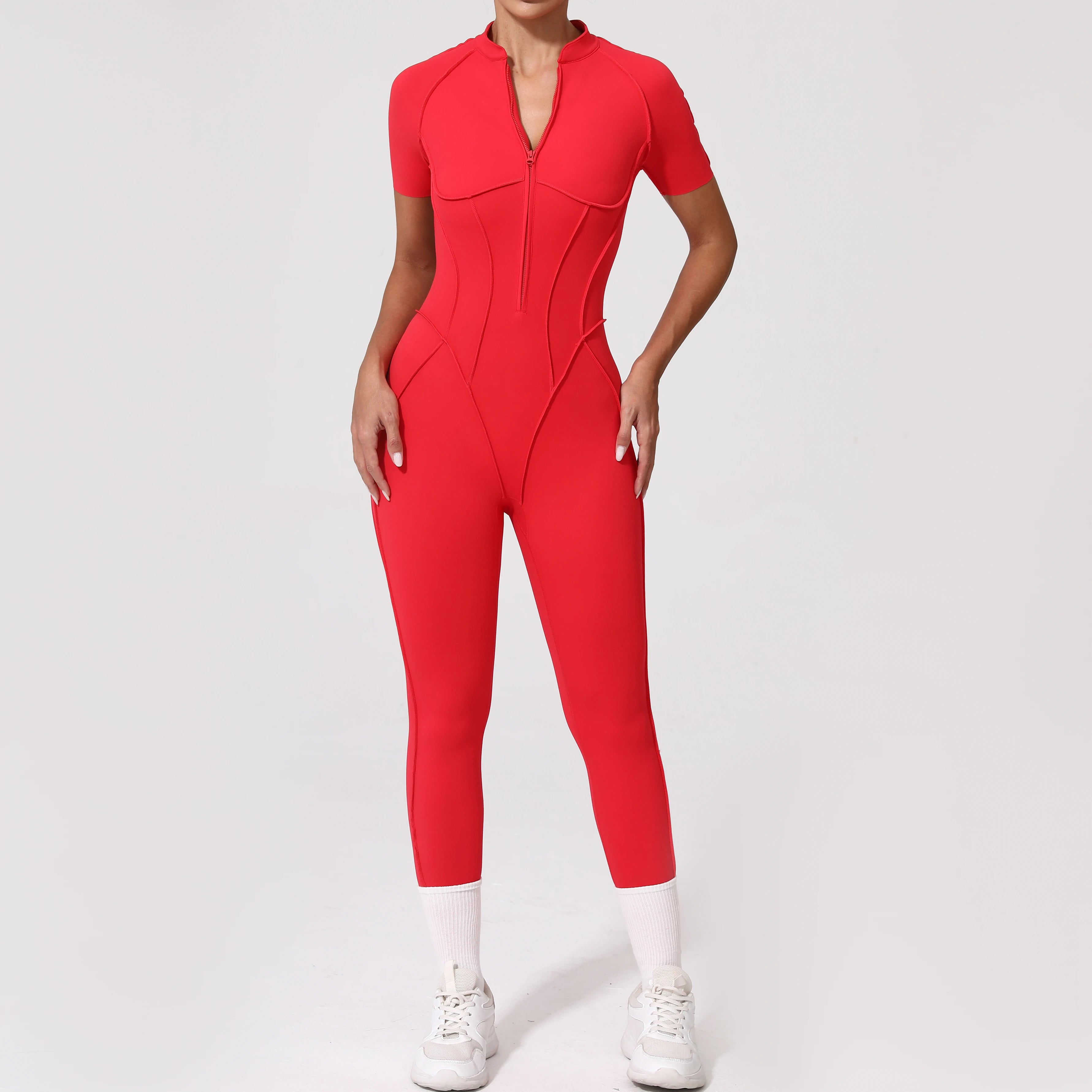 Women Backless Yoga Jumpsuit Zipper Gym Fitness Bodysuit Sportswear