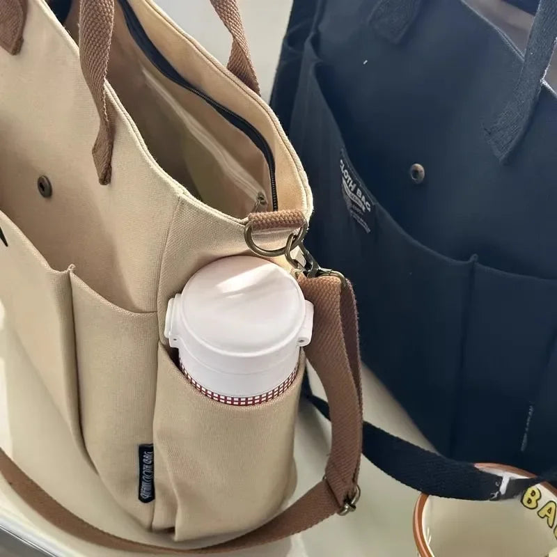 Canvas Shoulder Bag Large Capacity Student Commuter Portable Handbag