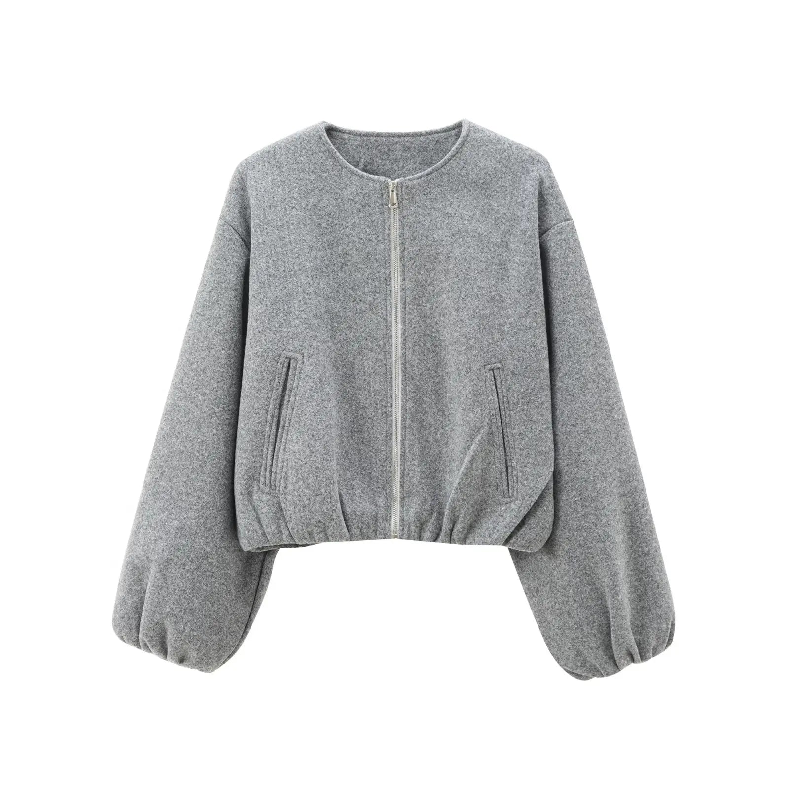 Women Red Cropped Bomber Jacket Zip Up Long Sleeve Sports Outerwear