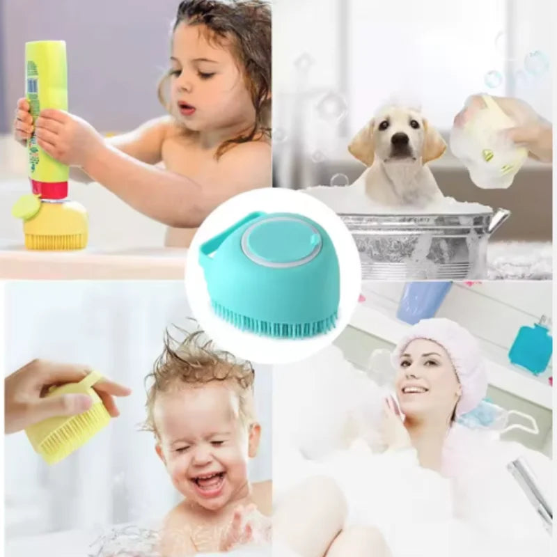 Pet Bath Brush with Shampoo Dispenser – Silicone Dog & Cat Massage Grooming Tool