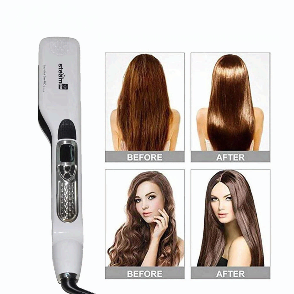 Steam Hair Straightener Brush Ceramic Tourmaline Electric Vapor Flat Iron Professional