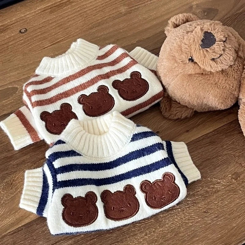 Bear Print Dog Knitted Sweater Warm Coat for Small Dogs