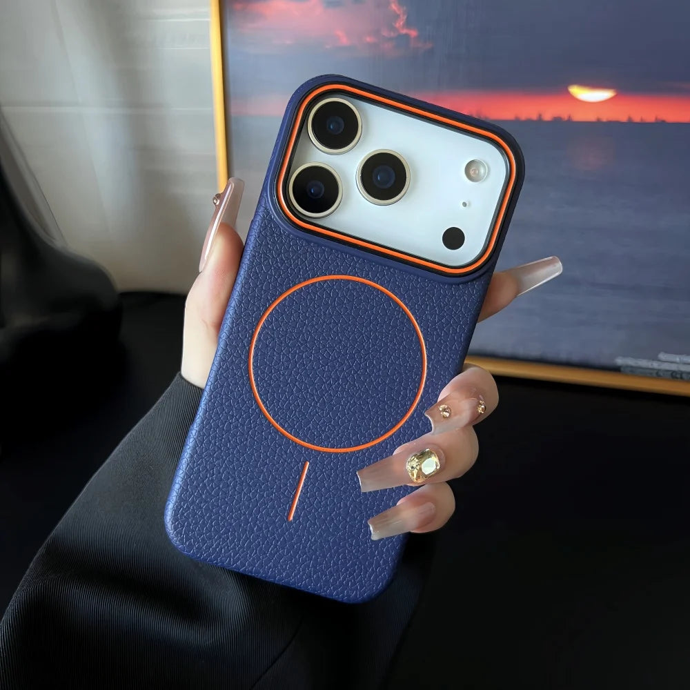 Litchi Pattern Magnetic MagSafe Soft Cover iPhone Case