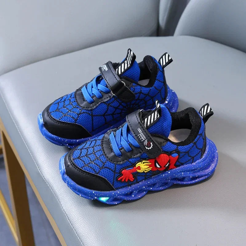 Kids Spider Hero LED Sneakers Mesh Breathable Sport Shoes 0 to 6 Years