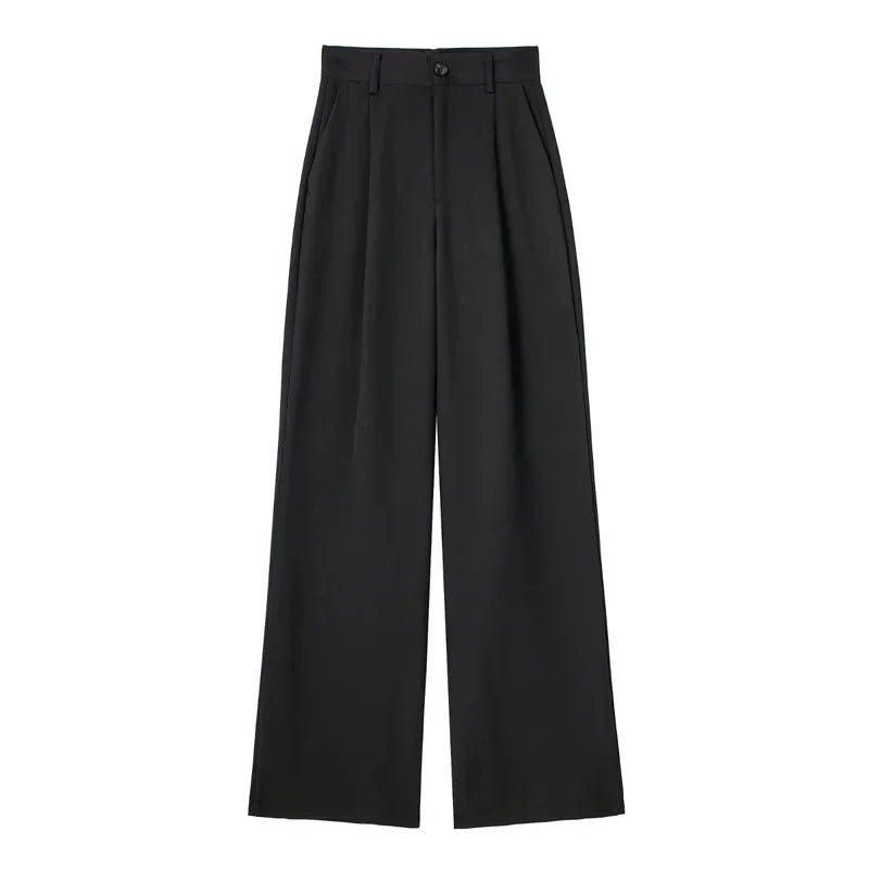 Women High Waist Striped Wide Leg Suit Pants Office Casual Trousers