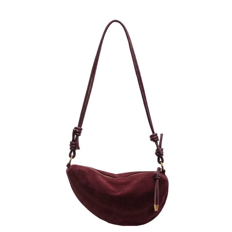 Women Faux Suede Shoulder Bag Underarm Crossbody Dumpling Bag