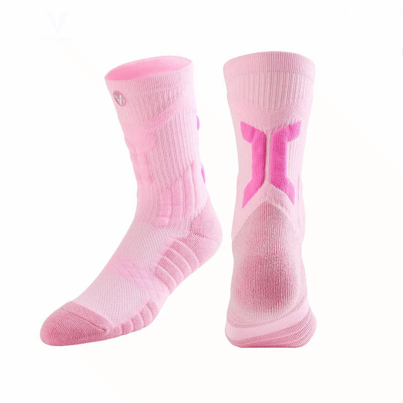 Veidoorn Sport Socks Mid Calf Thick Cushion Non Slip Running Basketball Cycling Socks