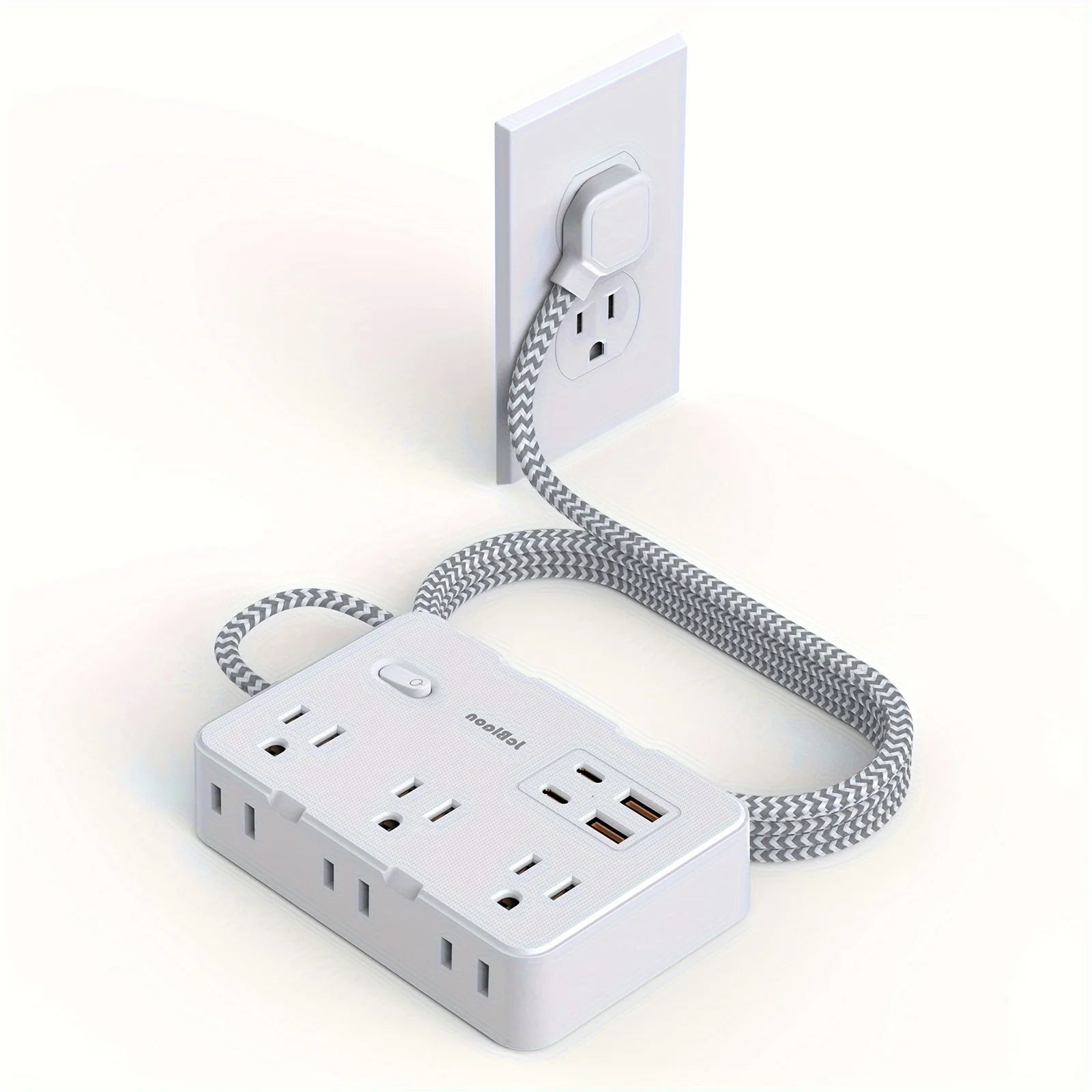 US Plug Power Strip with USB C Braided Extension Cord Smart Home Socket
