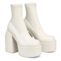Women Square Toe Short Boots Leather Zipper High Heel Thick Sole Fashion Shoes