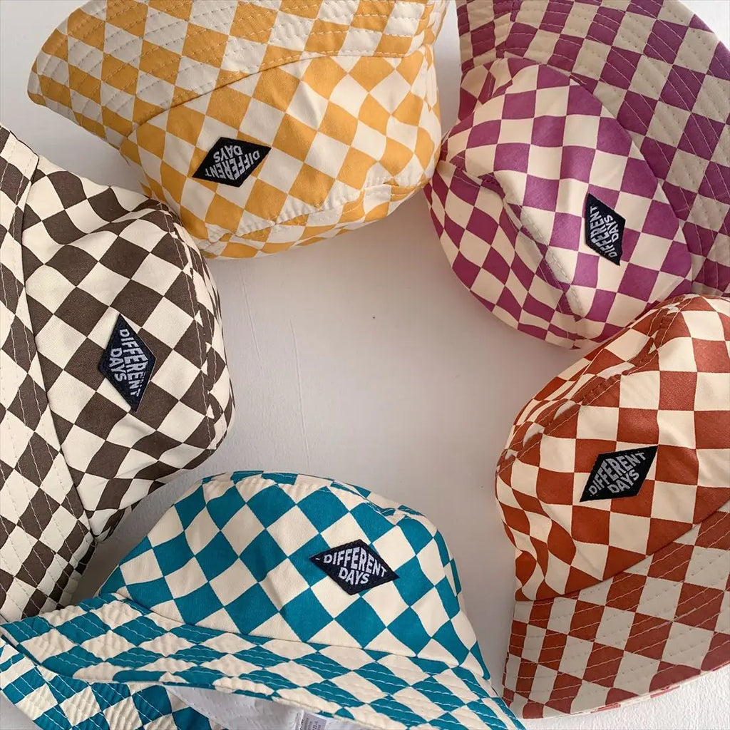 Kids Checkerboard Bucket Hat Cute Plaid Sun Hat for Boys & Girls