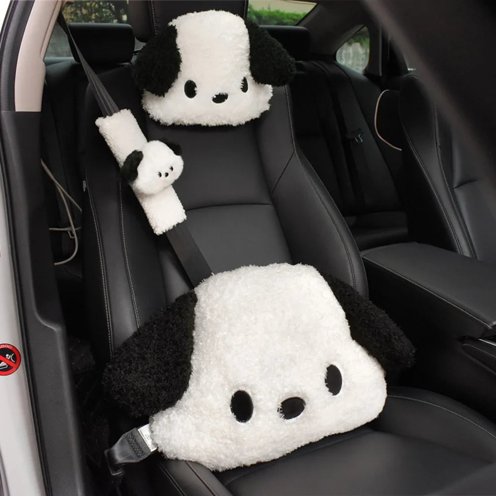 Cute Plush Dog Car Neck Pillow Lumbar Back Support Cushion