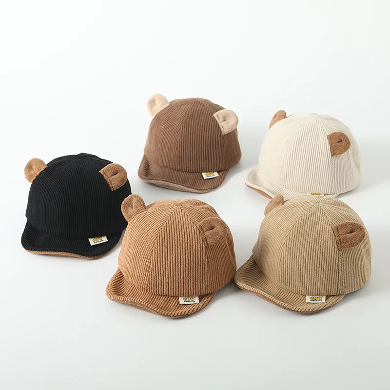 Corduroy Baby Bear Ear Hat Adjustable Toddler Baseball Cap