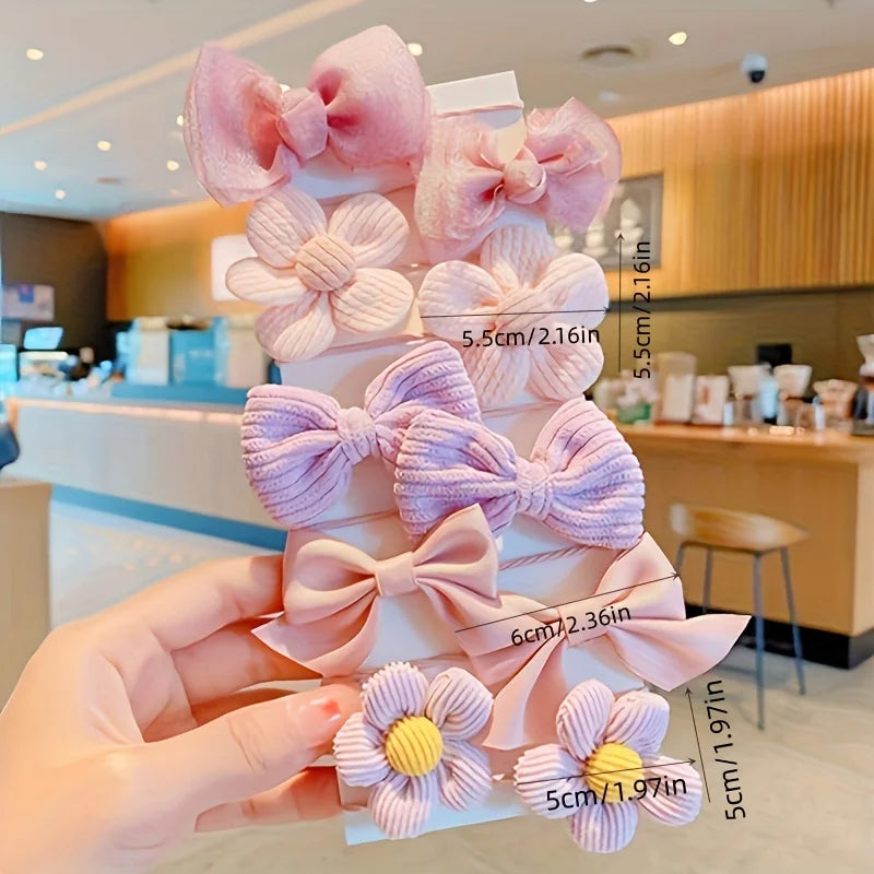 10pcs Bow Flower Hair Ties for Ponytails
