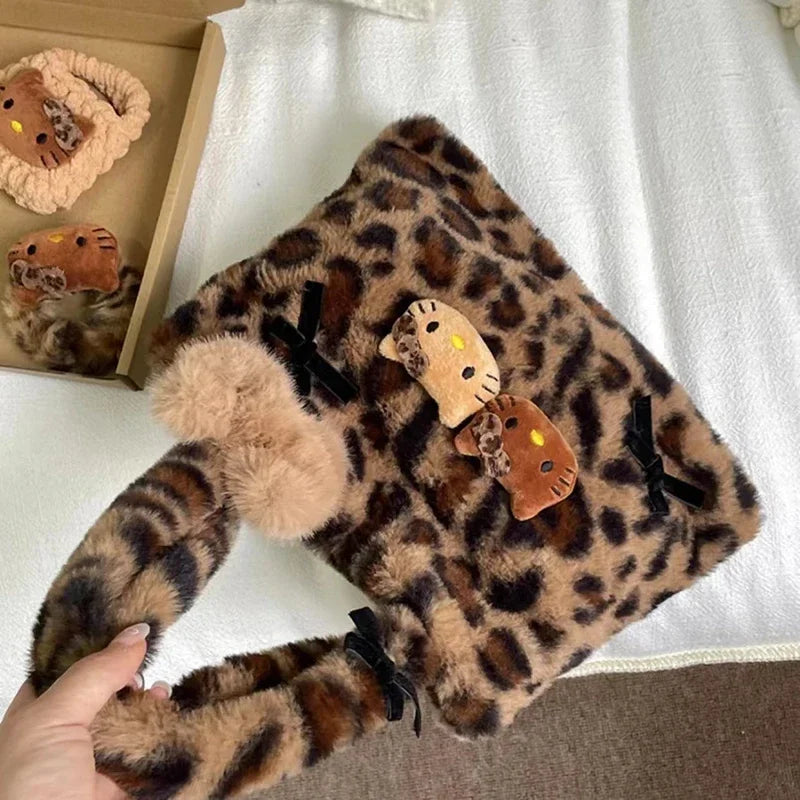 Hello Kitty Leopard Print Plush Shoulder Bag for Girls