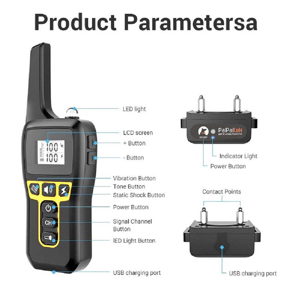 Dog Training Collar with Remote – 1000m Range, Waterproof & Rechargeable E-Collar