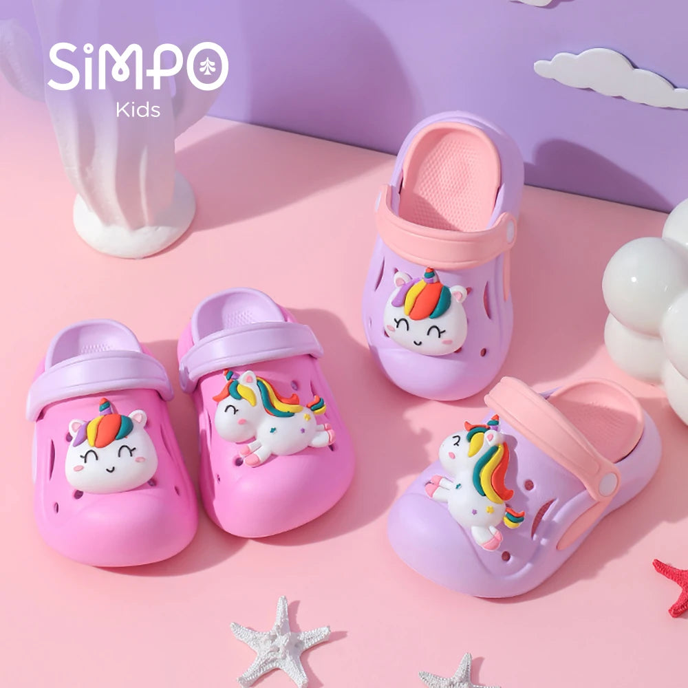 Kids Unicorn Clogs Sandals Anti-Slip Summer Beach Shoes Cute Cartoon Garden Shoes for Girls
