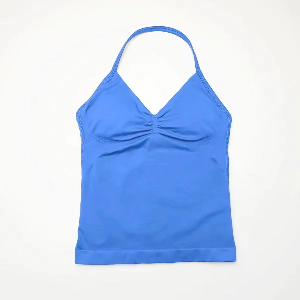 Longline Strappy Yoga Sports Vest Women Gym Workout Halter Bra Top