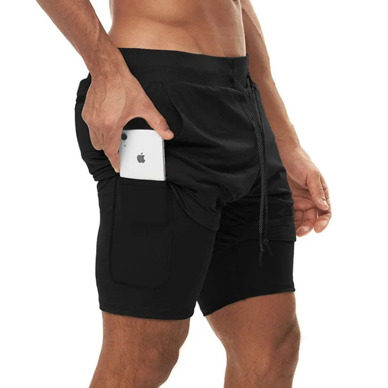 Men 2-in-1 Camouflage Running Shorts Quick Dry Gym Fitness Training Sports Shorts