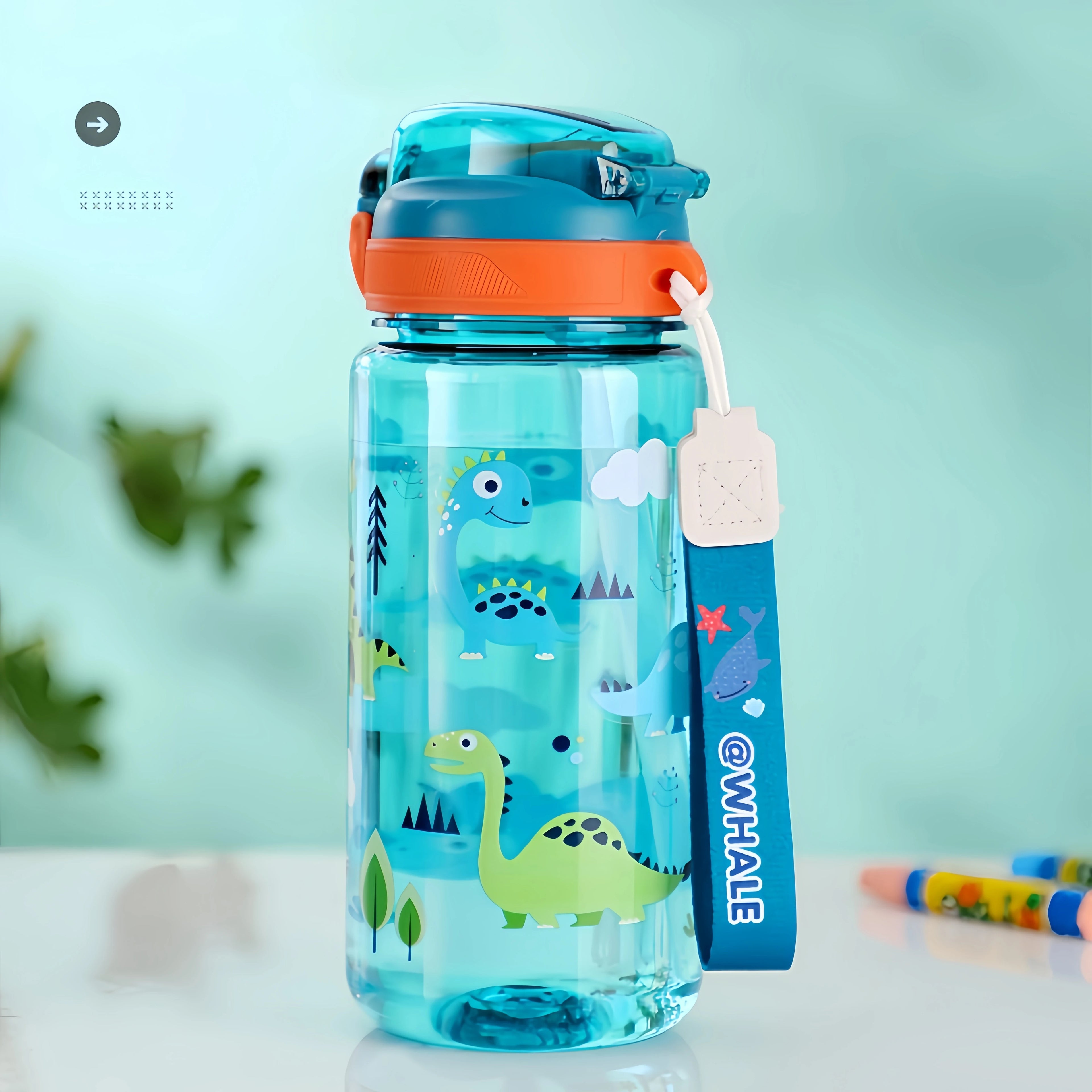 600ml Dinosaur Kids Water Bottle with Straw