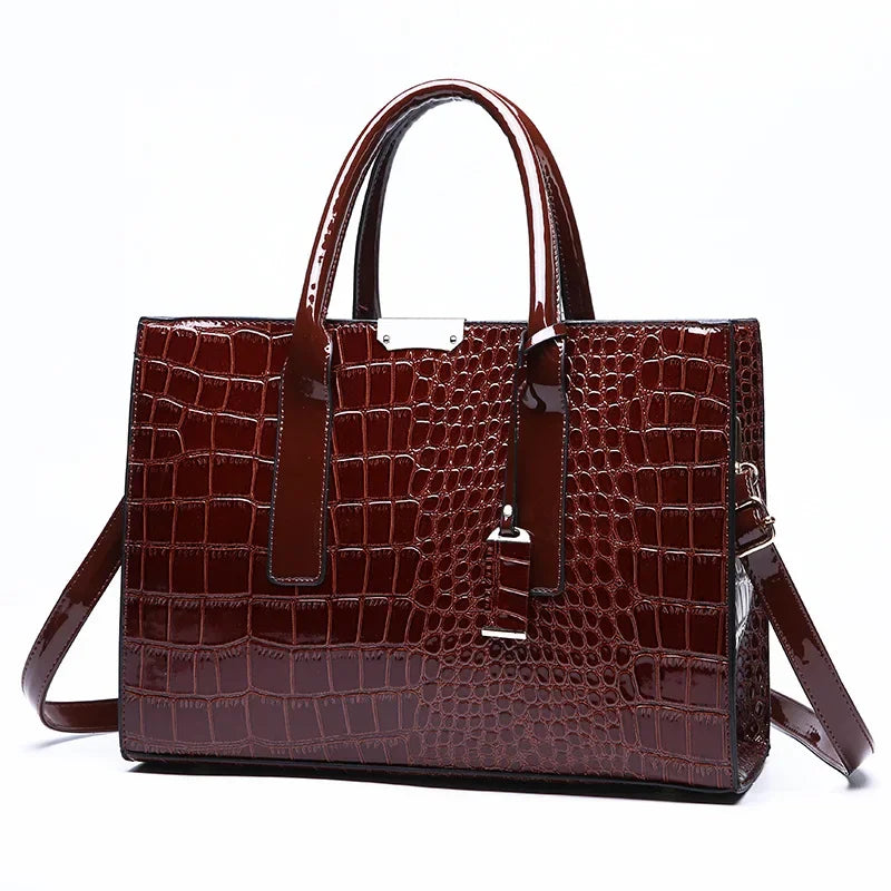 Women Crocodile Pattern Patent Leather Crossbody Bag Luxury Messenger Handbag