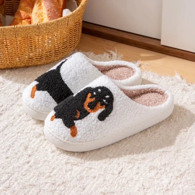 Dachshund Embroidered Slippers Warm Non Slip Indoor House Shoes