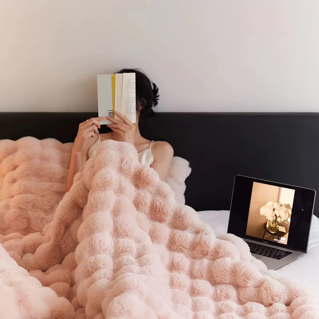 Faux Rabbit Fleece Blanket Soft Warm Throw Bedroom Living Room Dorm Cozy Blanket