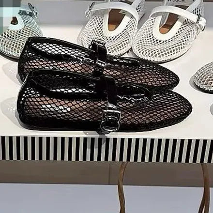 Women Fishnet Ballet Flats Mary Jane Shoes Spring 2026 Casual Flats