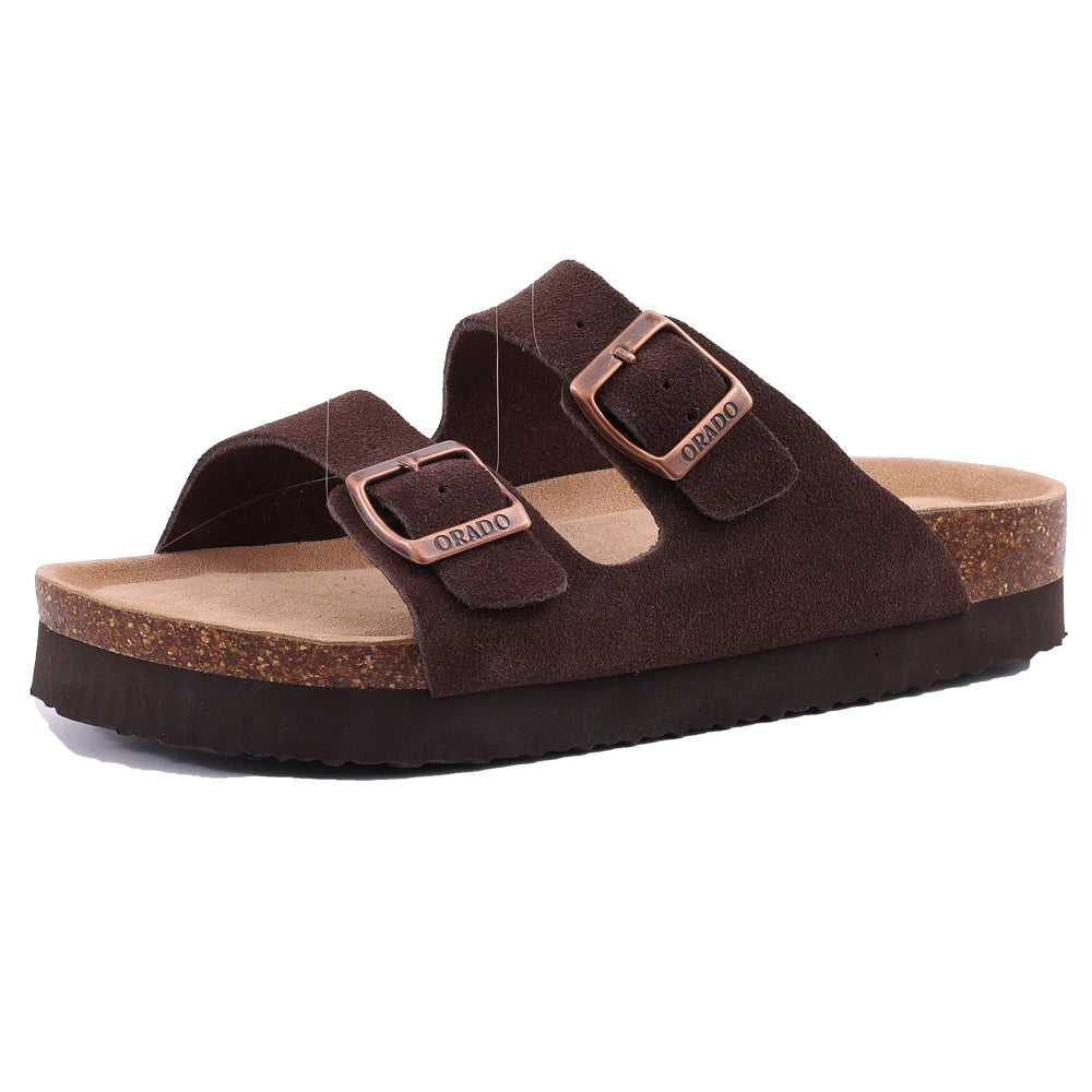 Suede Mule Slippers Cork Footbed Clogs Adjustable Buckle Slides Comfort Arch Support Sandals Women Men