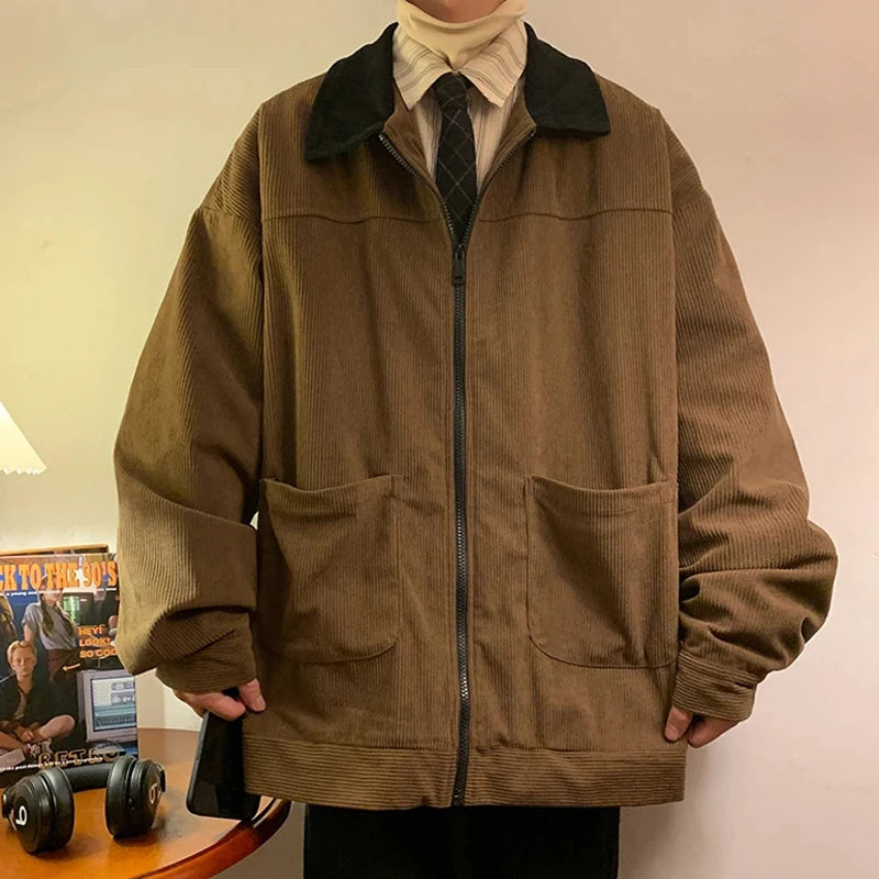 Vintage Bomber Jacket for Men Loose Cargo Windbreaker Coat