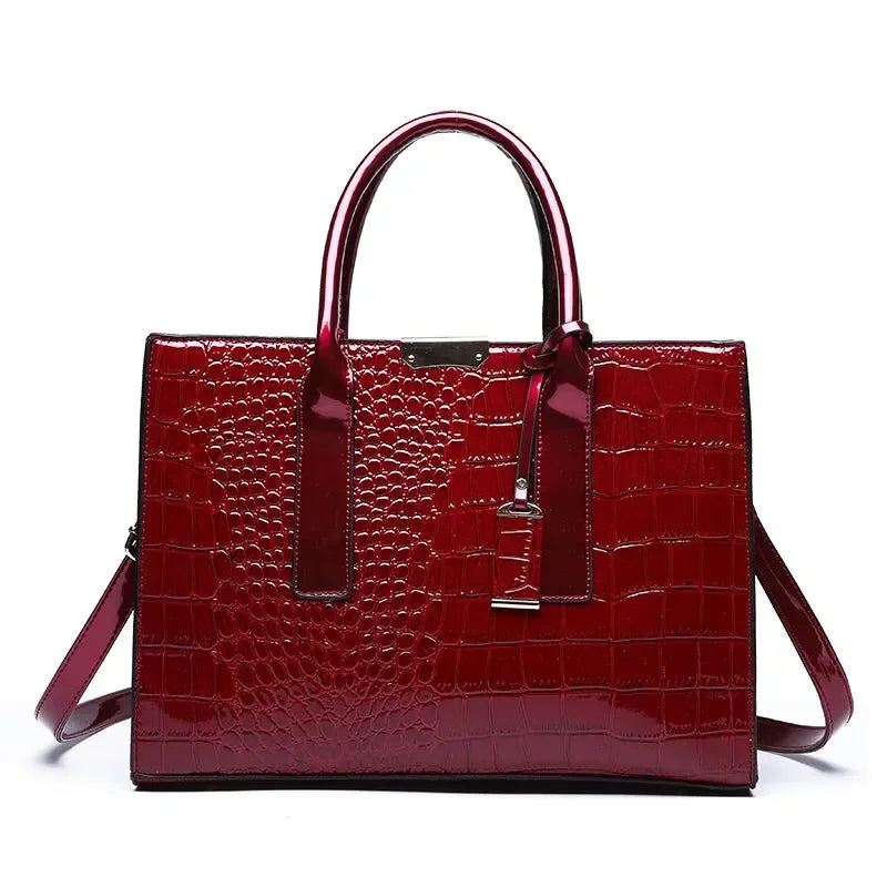 Women Crocodile Pattern Handbag Large Tote Bag Leather Shoulder Bag