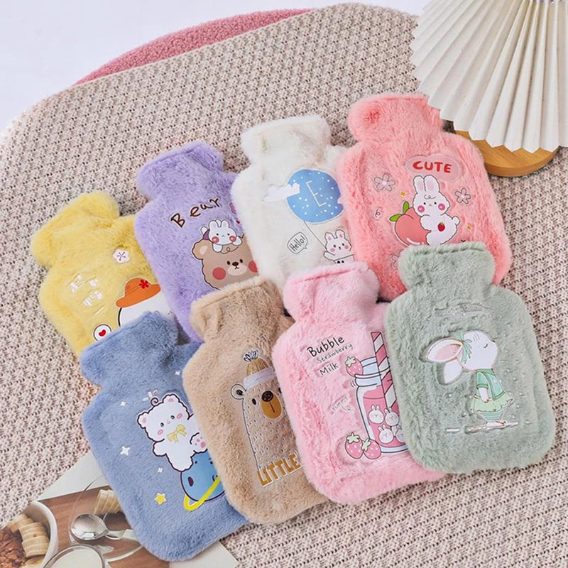Cartoon Plush Rabbit Bear Hot Water Bottle Velvet Hand Warmer Cute Portable Water Bag