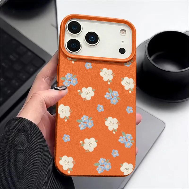 Small Flowers Shockproof Soft Silicone Leather Texture Cover iPhone Case