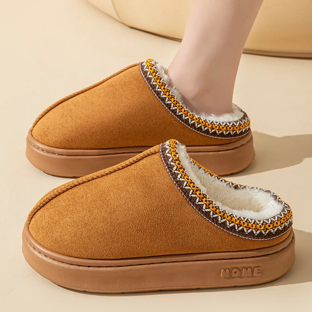 Platform Fluffy Slippers Warm Plush Thick Sole Cozy Indoor House Shoes for Women Winter Comfort Slides