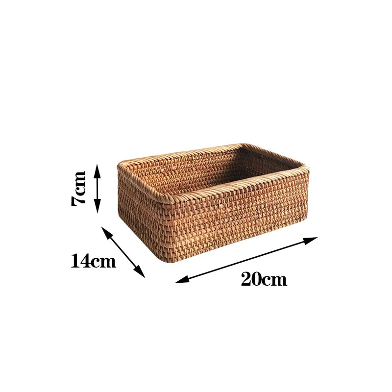 Hand Woven Rattan Basket Rectangular Storage Fruit Bread Snack Cosmetic Organizer