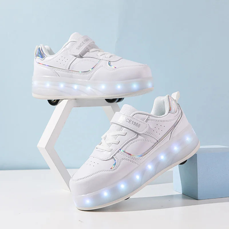 Kids LED Roller Skate Shoes Flashing 4 Wheel Light Up Sneakers